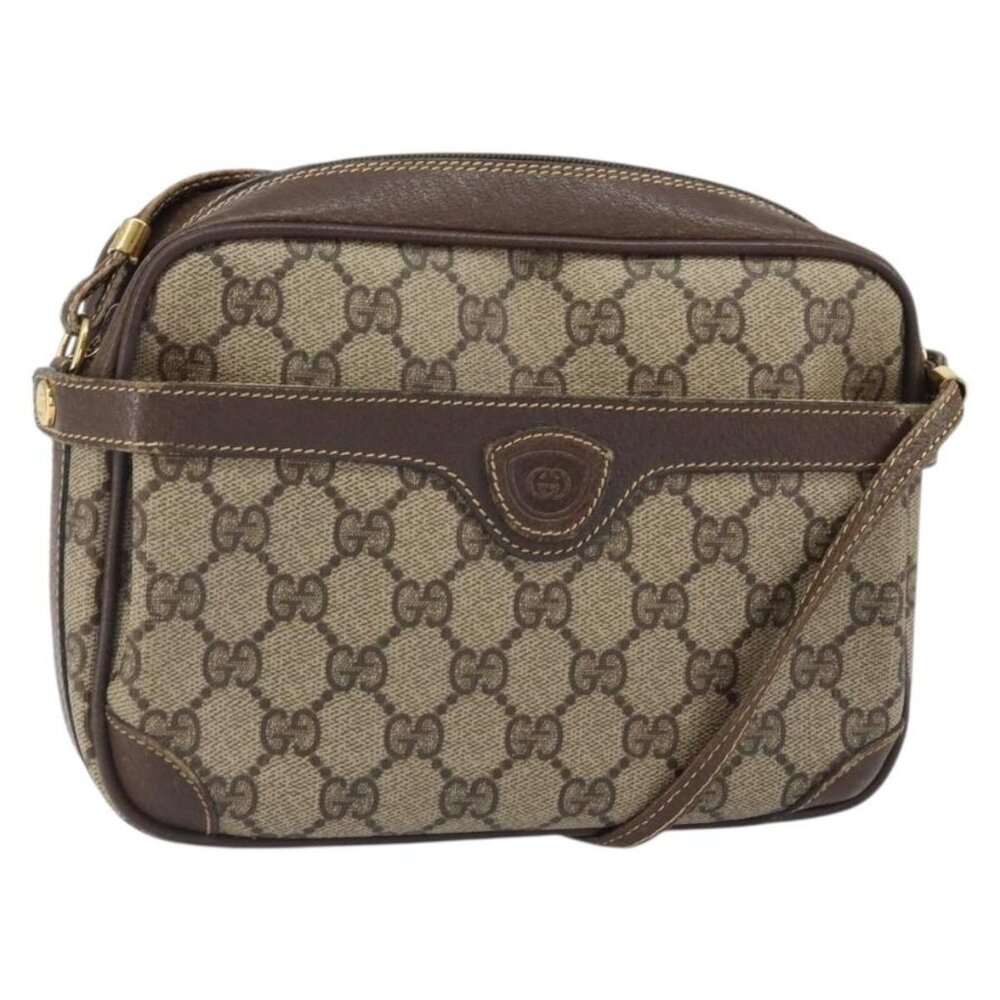 Authentic GUCCI GG Supreme Shoulder Bag PVC Leather Beige Gold 007 904 0423